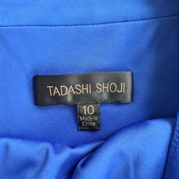 TADASHI SHOJI Blue Lace & Pintuck Bateau Neckline Sheath Dress Sz 10 Cocktail - Picture 7 of 11